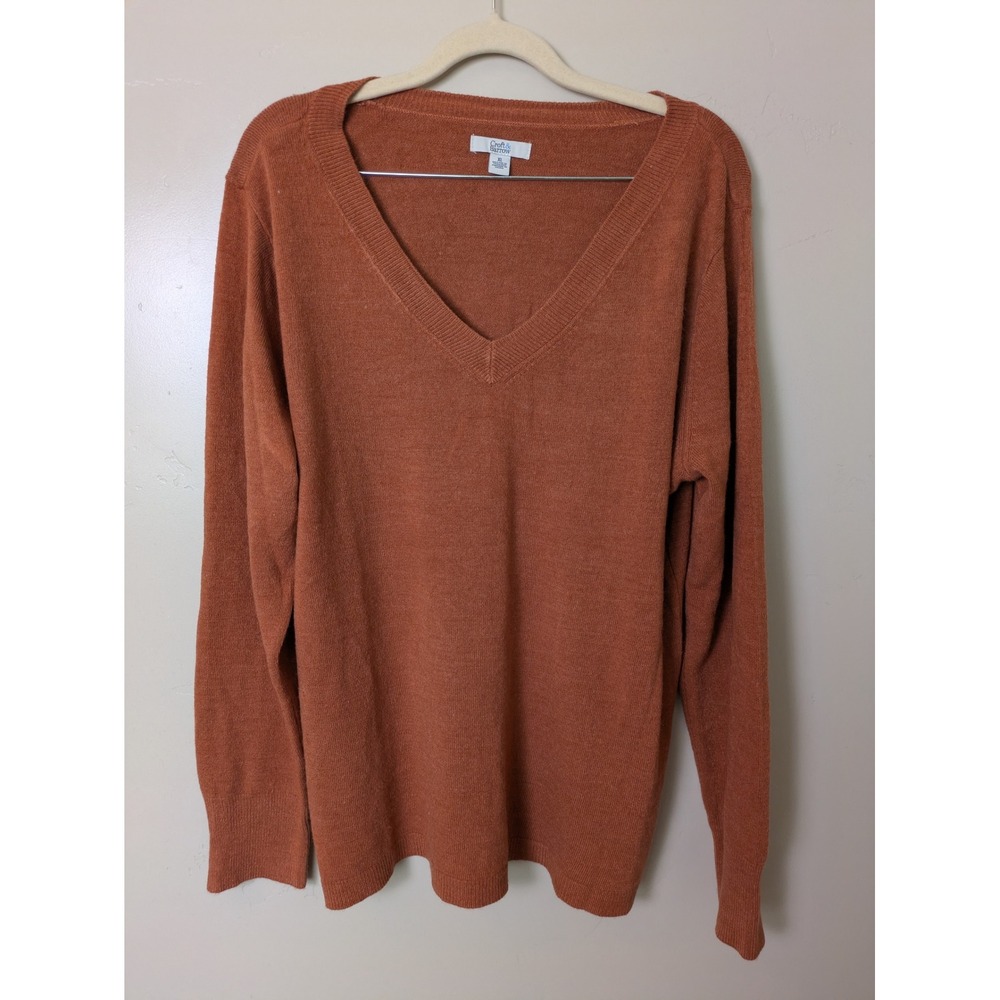 Croft & Barrow Sweater Women's XL Burnt Orange V-Neck Long Sleeve